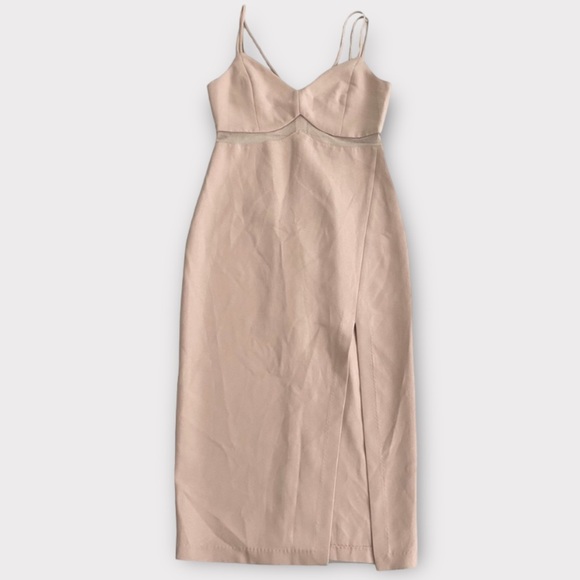 TOV Los Angeles Dress Size 6 Strappy Zip Up Single Slit Midi Mesh Blush Feminine - Picture 1 of 5